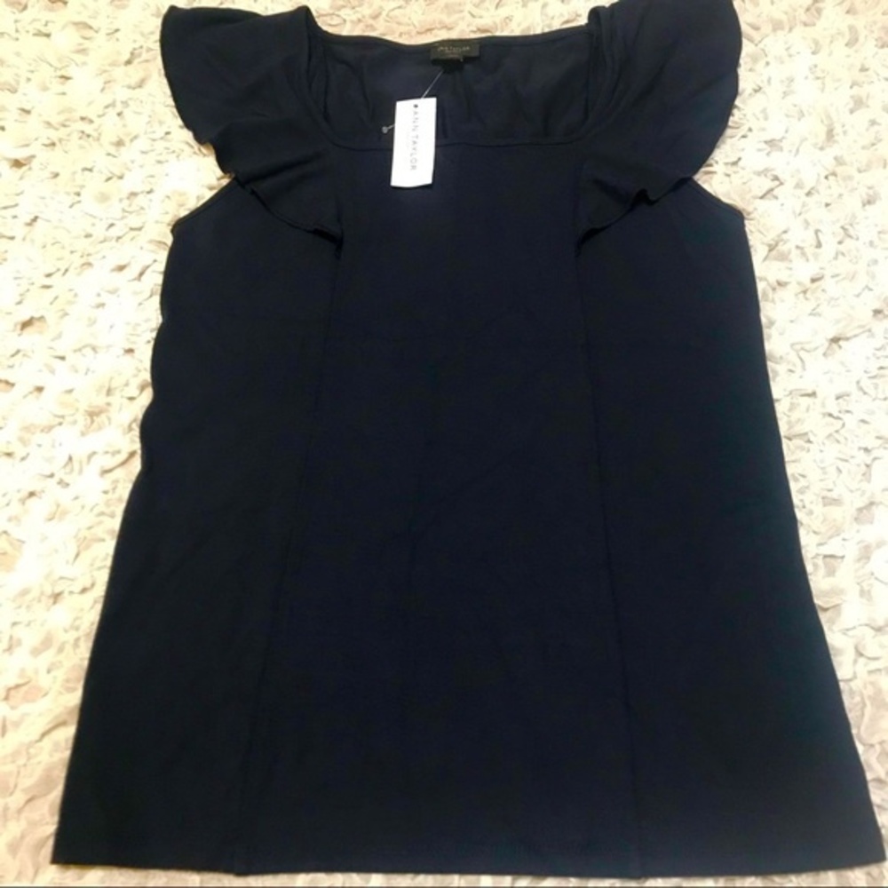 Ann Taylor Factory blue top women flatter sleeveless solid blouse size S